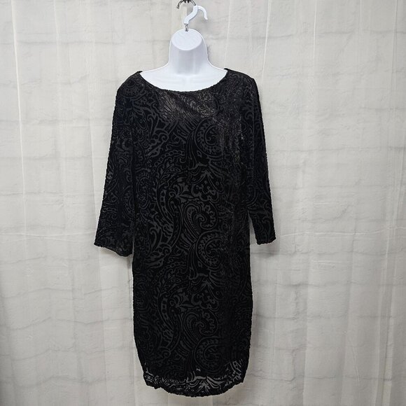Preston & York Dress Black Velour Burnout Sheer Shift Paisley Goth L - Picture 1 of 10